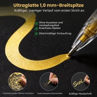 Set de Pixuri cu Gel Metalizat SUIN – Auriu, Argintiu și Alb, 3 bucăți, Grosime vârf 1,0 mm, Cerneală pigmentată mată pentru hârtie închisă la culoare, pentru desen și scris 2