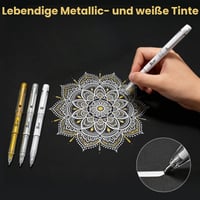 Set de Pixuri cu Gel Metalizat SUIN – Auriu, Argintiu și Alb, 3 bucăți, Grosime vârf 1,0 mm, Cerneală pigmentată mată pentru hârtie închisă la culoare, pentru desen și scris 3