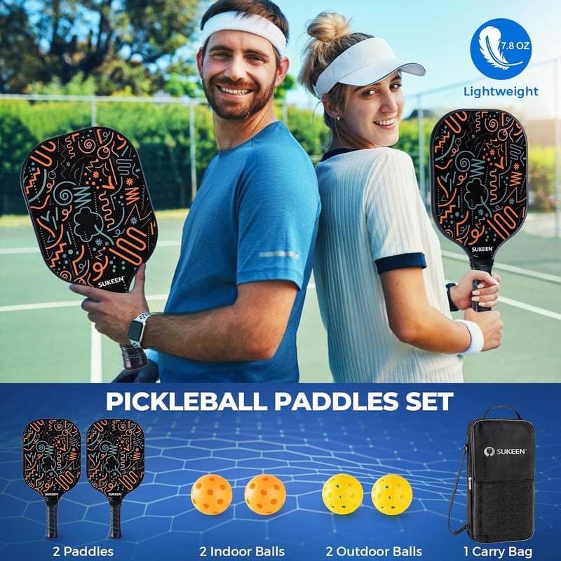 Sukeen Pickleball Ütő Szett 2 db Üvegszál Felülettel Férfiaknak és Nőknek