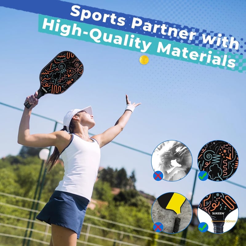 Sukeen Pickleball Ütő Szett 2 db Üvegszál Felülettel Férfiaknak és Nőknek