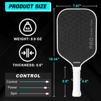 Sukeen szénszálas pickleball ütő 16mm, hosszított fogantyúval 9