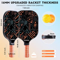 Sukeen T700 Szénszálas Pickleball Ütő - 16mm Méhsejt Magos Könnyű Ütő Kezdőknek és Profiknak, Forgás és Kontroll Fókusszal, Kényelmes 14cm-e 6
