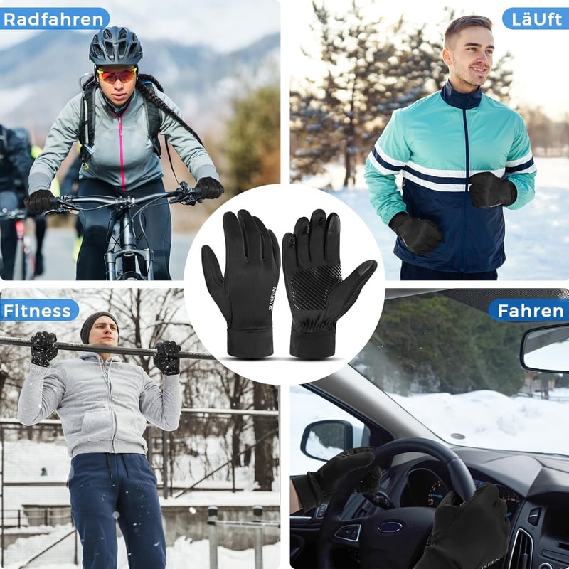 Sukeen Téli Thermo Kesztyű Vízálló Érintőképernyős Férfi Női Kerékpár Futás - Black, XL, Modern