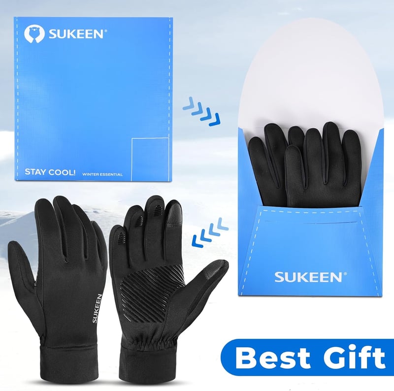 Sukeen Téli Thermo Kesztyű Vízálló Érintőképernyős Férfi Női Kerékpár Futás - Black, XL, Modern