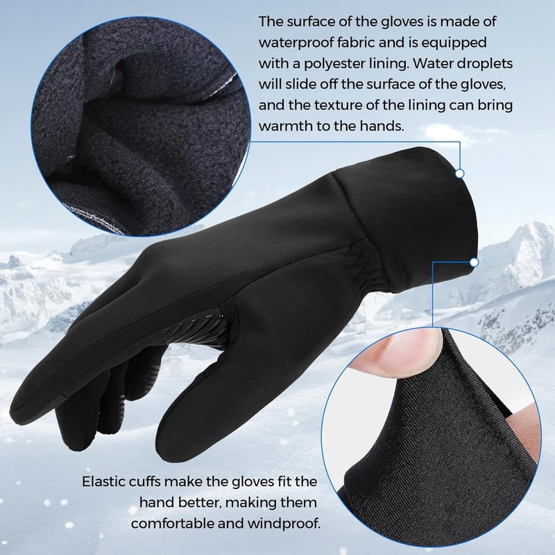 Sukeen Téli Thermo Kesztyű Vízálló Érintőképernyős Férfi Női Kerékpár Futás - Black, XL, Modern