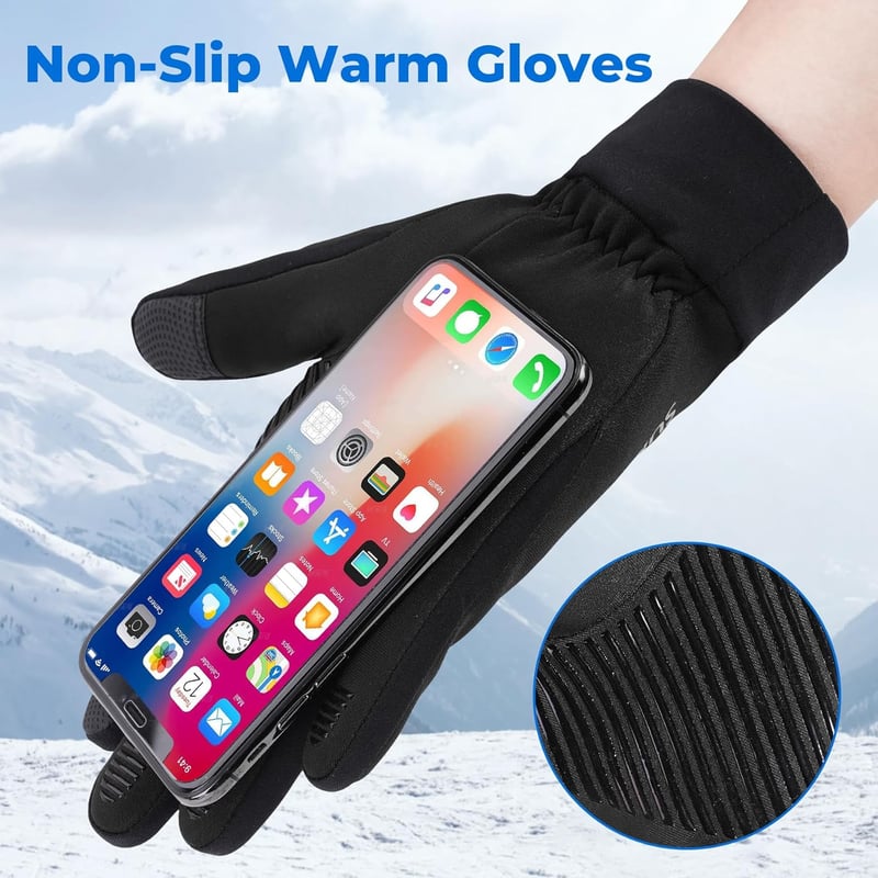 Sukeen Téli Thermo Kesztyű Vízálló Érintőképernyős Férfi Női Kerékpár Futás - Black, XL, Modern