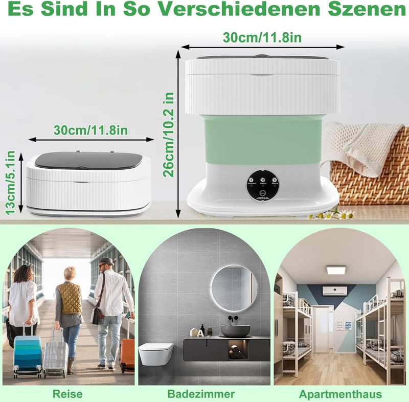 SuLiao 14L 2kg Mini Mosógép Centrifugával Kempinghez Otthonhoz Zöld - Green / White