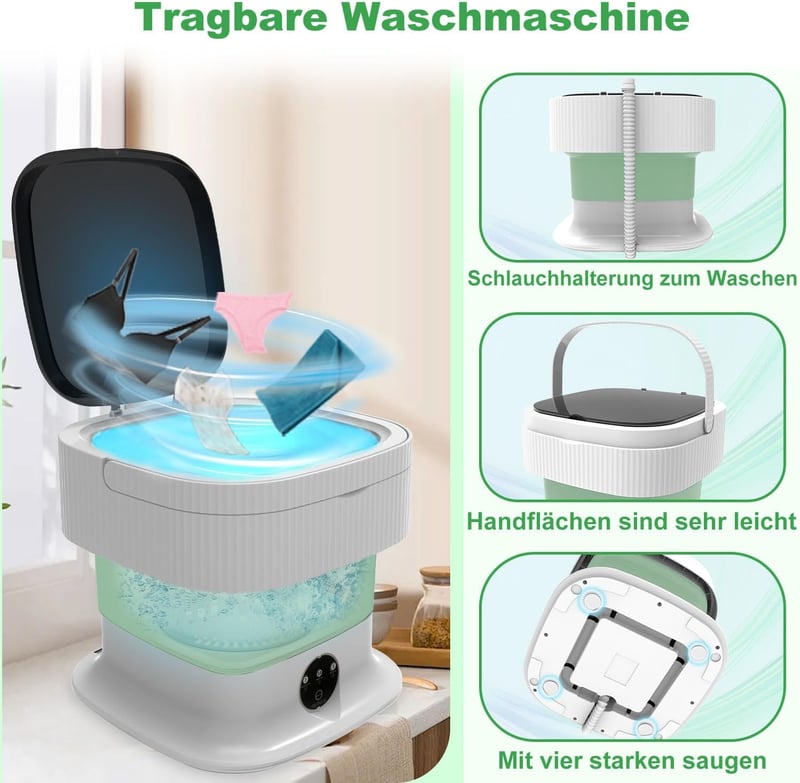 SuLiao 14L 2kg Mini Mosógép Centrifugával Kempinghez Otthonhoz Zöld - Green / White