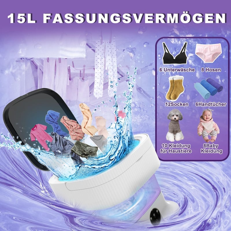 SuLiao 15L 2kg Mini Mosógép Centrifugával Lila - Kempinghez, Szállodához