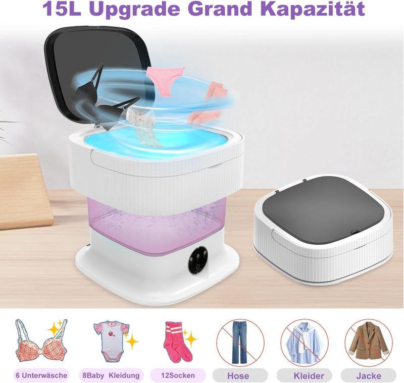 SuLiao 15L Hordozható Mosógép 2kg Kapacitás 2in1 Centrifugával Lakókocsiba Kollégiumi