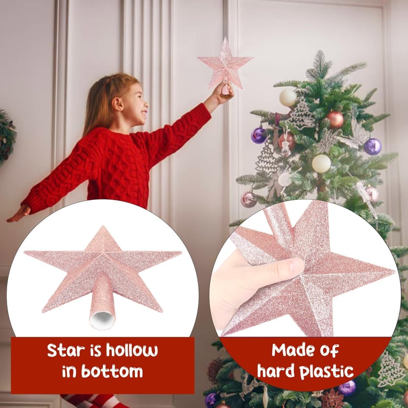 SULOLI 19 cm Csillag Karácsonyfa Teteje Glitteres Rózsaszín Dekoráció