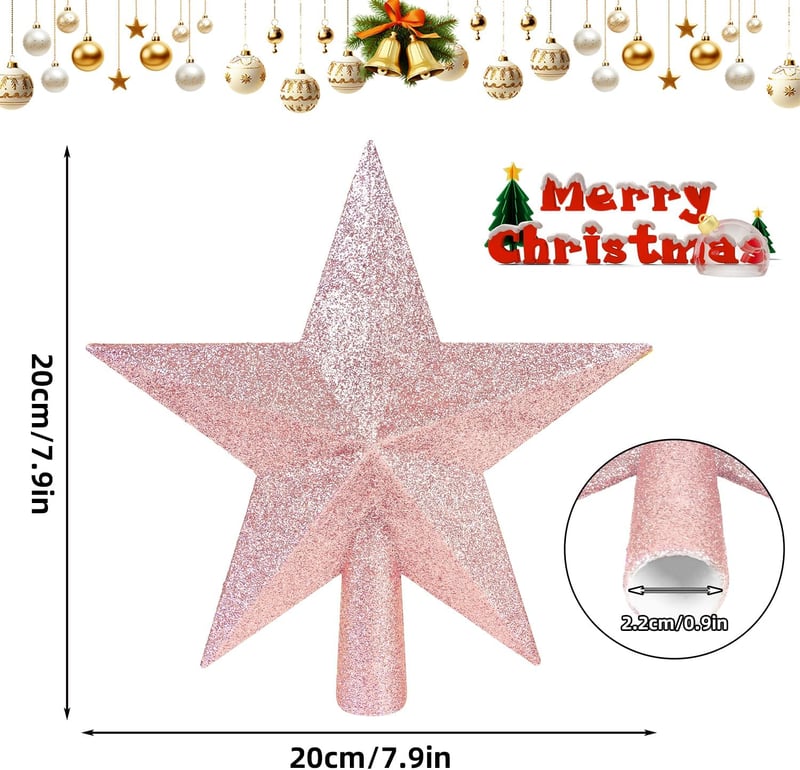 SULOLI 19 cm Csillag Karácsonyfa Teteje Glitteres Rózsaszín Dekoráció