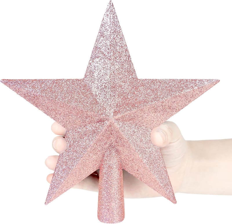 SULOLI 19 cm Csillag Karácsonyfa Teteje Glitteres Rózsaszín Dekoráció