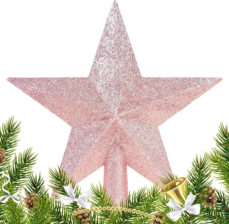 SULOLI 19 cm Csillag Karácsonyfa Teteje Glitteres Rózsaszín Dekoráció