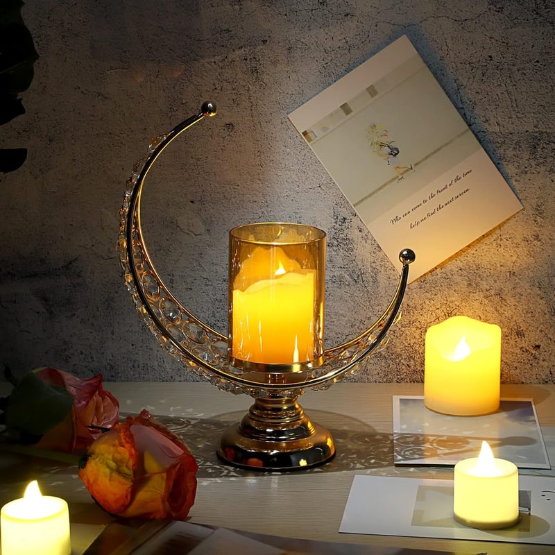 SUMNACON Hold alakú kristály gyertyatartó arany fém dekoráció