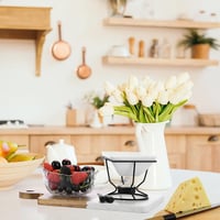 SUMNACON Kerámia Fondue Készlet 2 Villával Csokoládé és Sajt Fondue Fehér Négyzet 3