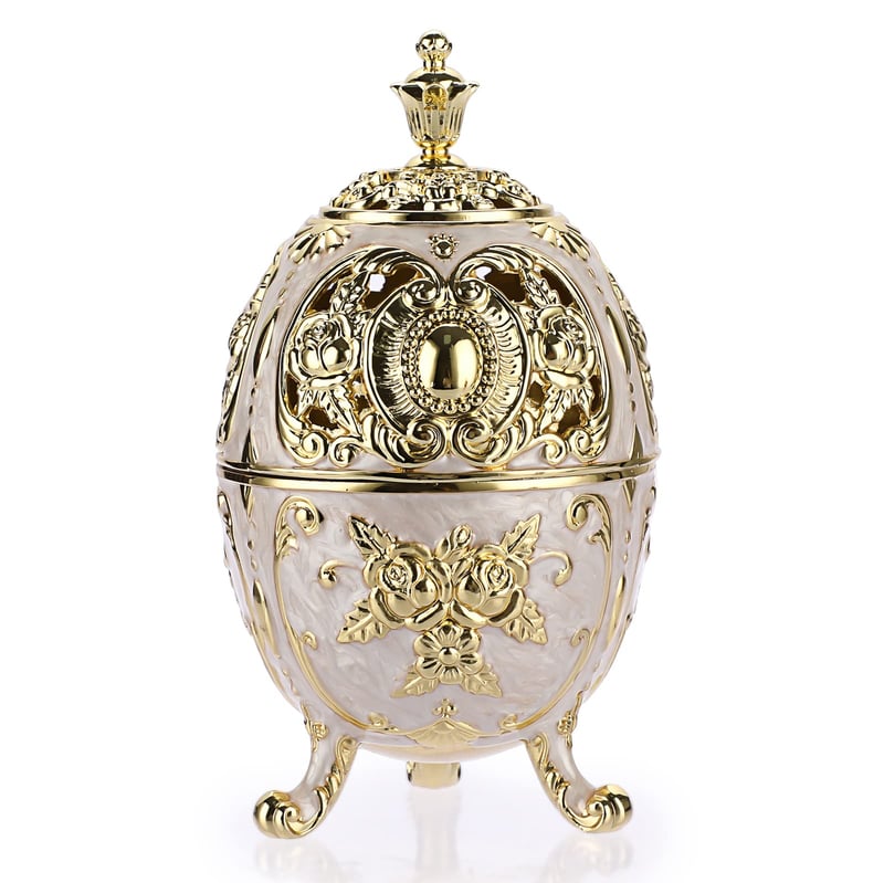 SUMNACON vintage držač za tamjan od legure cinka s poklopcem, sferni - bijeli - 7x7x14 cm