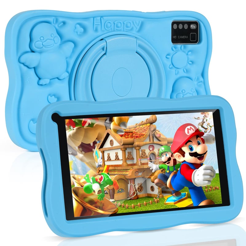 Detský tablet SUMTAB 7 palcov, Android 13, 8 GB RAM, 64 GB ROM, WiFi, Bluetooth, rodičovská kontrola, vzdelávací tablet s ochranným puzdrom, modrý