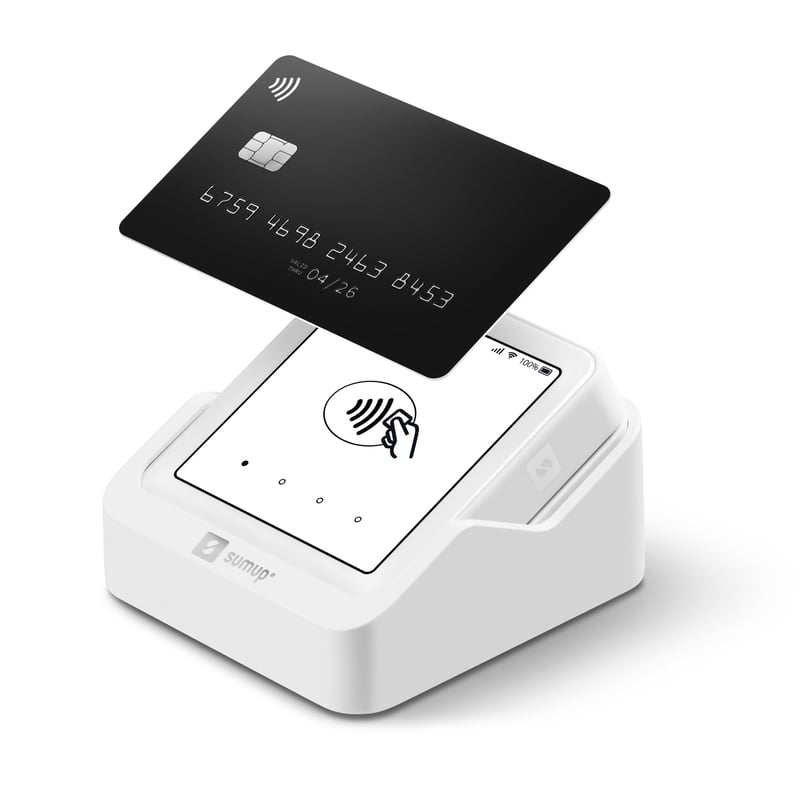 Platobný terminál SumUp Solo – WiFi a vstavaná SIM karta, dotyková obrazovka, podpora Apple Pay, Google Pay, debetných a kreditných kariet, bez mesačných poplatkov