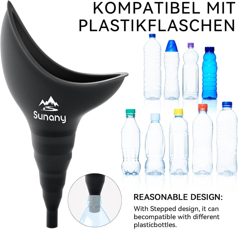 Sunany női vizelettartály szilikon tölcsér állva használható hordozható kempingezéshez - Black