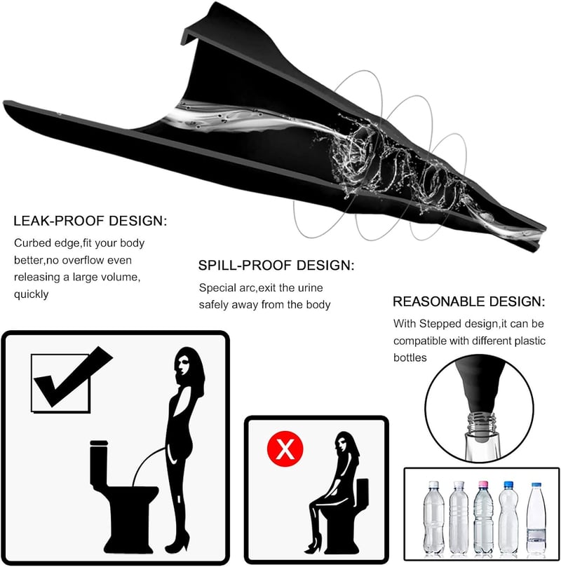 Sunany női vizelettartó, állva vagy guggolva használható hordozható urinal nőknek - Black