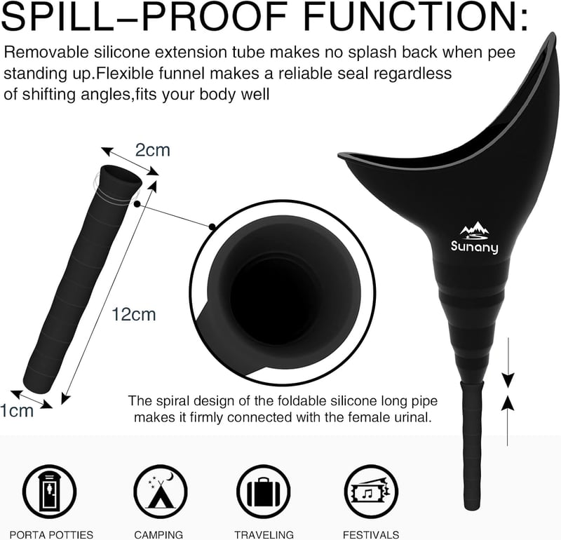 Sunany női vizelettartó, állva vagy guggolva használható hordozható urinal nőknek - Black