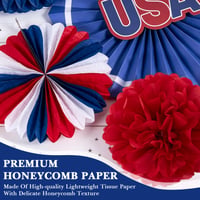 SUNBEAUTY Set decorativ de 16 piese pentru Ziua Independenței - evantai de hârtie, ghirlandă, banner, steagul SUA, decorațiuni pentru petrecere americană, 4 iulie. 7