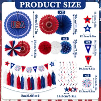 SUNBEAUTY Set decorativ de 16 piese pentru Ziua Independenței - evantai de hârtie, ghirlandă, banner, steagul SUA, decorațiuni pentru petrecere americană, 4 iulie. 2