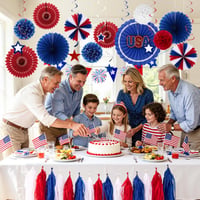 SUNBEAUTY Set decorativ de 16 piese pentru Ziua Independenței - evantai de hârtie, ghirlandă, banner, steagul SUA, decorațiuni pentru petrecere americană, 4 iulie. 3