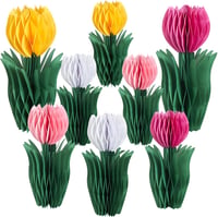 SUNBEAUTY Set 8 evantaie decorative sub formă de lalea, decorațiuni din hârtie alb-roz-galben, pentru nuntă, zi de naștere, petrecere de primăvară 7