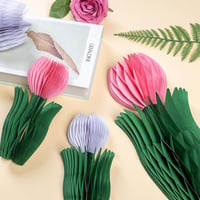 SUNBEAUTY Set 8 evantaie decorative sub formă de lalea, decorațiuni din hârtie alb-roz-galben, pentru nuntă, zi de naștere, petrecere de primăvară 6