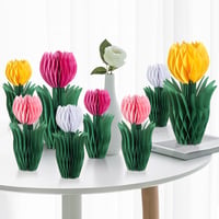 SUNBEAUTY Set 8 evantaie decorative sub formă de lalea, decorațiuni din hârtie alb-roz-galben, pentru nuntă, zi de naștere, petrecere de primăvară 1
