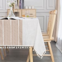 SUNBEAUTY Obdĺžnikový obrus z ľanovo-bavlnenej zmesi so strapcami 140x240 cm, elegantný vodeodolný obrus na kuchynský a jedálenský stôl 1