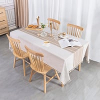 SUNBEAUTY Obdĺžnikový obrus z ľanovo-bavlnenej zmesi so strapcami 140x240 cm, elegantný vodeodolný obrus na kuchynský a jedálenský stôl 2