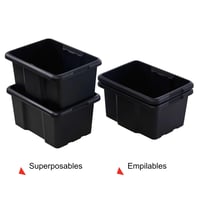 Sada 10 úložných boxov Sundis, 30 l, z recyklovaného plastu, čierna, 46,5 x 36,5 x 23 cm, stohovateľné, do dielne a na prepravu 3