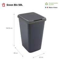 Sundis Green Bin kôš na triedený odpad 50 l s výklopným vekom, hranatý kôš z recyklovaného plastu do interiéru, kuchyne, kancelárie a garáže 2