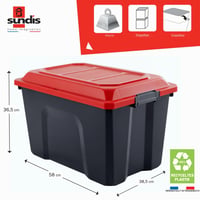 Cutie de depozitare cu capac Sundis Locker – ladă de depozitare din plastic de 60 litri, negru-roșu 2