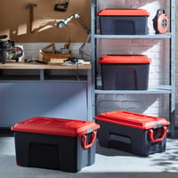 Cutie de depozitare cu capac Sundis Locker – ladă de depozitare din plastic de 60 litri, negru-roșu 5