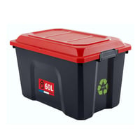 Cutie de depozitare cu capac Sundis Locker – ladă de depozitare din plastic de 60 litri, negru-roșu 1