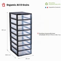 Úložná veža Sundis Orgamix A4 s 8 priehľadnými zásuvkami, čierny rám, so systémom zarážok a ergonomickými úchytmi 2