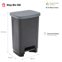 Pedálový odpadkový kôš do kuchyne Sundis StepBin 50 litrov, čierno-antracitový, recyklovaný plast, 40x33x57,5 cm 2
