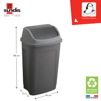 Coș de gunoi cu capac basculant Sundis Swing, 50 litri, din plastic reciclat, gri-negru, pentru colectarea deșeurilor din bucătărie și birou 2