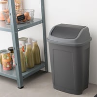 Coș de gunoi cu capac basculant Sundis Swing, 50 litri, din plastic reciclat, gri-negru, pentru colectarea deșeurilor din bucătărie și birou 4