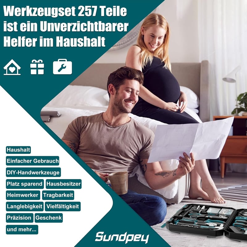Sundpey 257 részes szerszámkészlet kék szerszámosládával, racsni és dugókulccsal