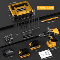 Akumulátorový príklepový vŕtací skrutkovač SundpeyPRO 21V, 120Nm, bezuhlíkový motor, 2x 4Ah batéria, 20+3 stupne krútiaceho momentu, 13mm skľučovadlo, 2 rýchlosti, 35-dielna súprava príslušenstva 8
