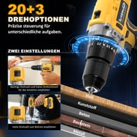 Akumulátorový príklepový vŕtací skrutkovač SundpeyPRO 21V, 120Nm, bezuhlíkový motor, 2x 4Ah batéria, 20+3 stupne krútiaceho momentu, 13mm skľučovadlo, 2 rýchlosti, 35-dielna súprava príslušenstva 5