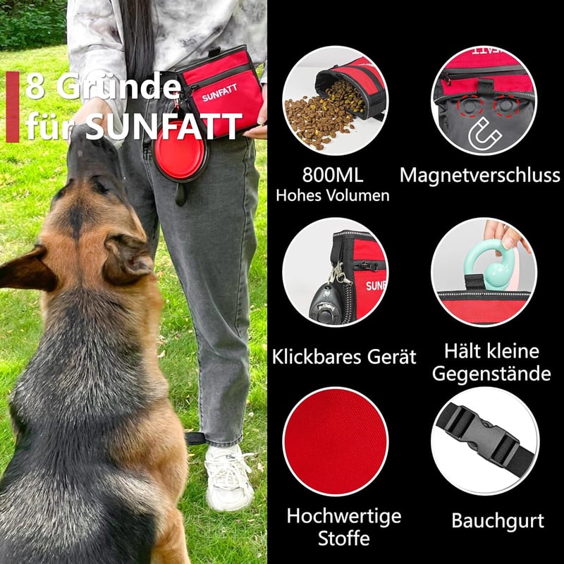 SUNFATT Kutyacsemege táska mágneses zárral, állítható öv és klip, tréning