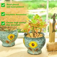 Sungmor Kézzel Festett Szukkulenta Cserép 23cm Kerámia Virágcserép Dekoratív Váza - Blue and Daisies (Diameter : 9" & H:8" 6