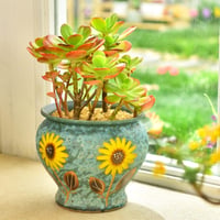 Sungmor Kézzel Festett Szukkulenta Cserép 23cm Kerámia Virágcserép Dekoratív Váza - Blue and Daisies (Diameter : 9" & H:8" 2