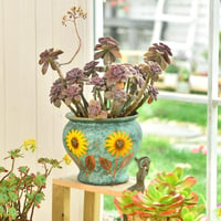 Sungmor Kézzel Festett Szukkulenta Cserép 23cm Kerámia Virágcserép Dekoratív Váza - Blue and Daisies (Diameter : 9" & H:8" 7